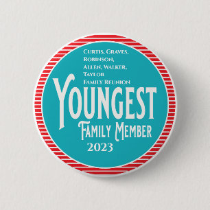 Jongste familielid familiereünie ronde button 5,7 cm