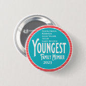 Jongste familielid familiereünie ronde button 5,7 cm (Voorkant /achterkant)