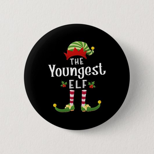 Jongste Kerstelf Matching Pyjama Kerstfeest Ronde Button 5,7 Cm (Voorkant)
