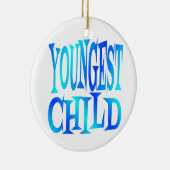 Jongste kind tekst in blauw keramisch ornament (Rechts)