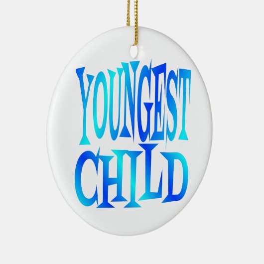 Jongste kind tekst in blauw keramisch ornament (Rechts)