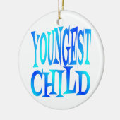 Jongste kind tekst in blauw keramisch ornament (Links)