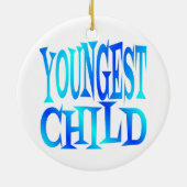 Jongste kind tekst in blauw keramisch ornament (Achterkant)