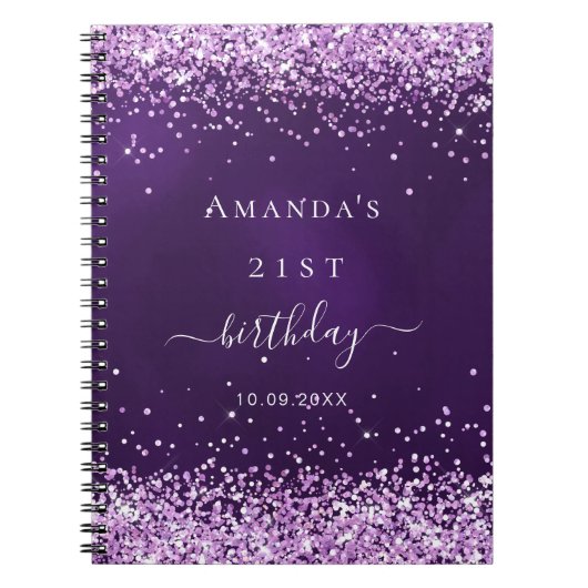 Jongste verjaardag paarse glitter naam notitieboek (Voorkant)