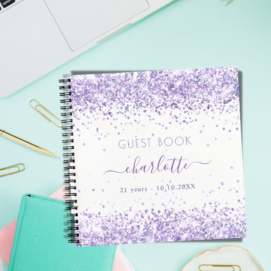 Jongste verjaardag witlavender glitter notitieboek