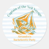 Jongste zeiltocht voor de sluier vrijgezellenfeest ronde sticker (Voorkant)