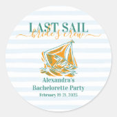 Jongste zeiltocht voor de sluier vrijgezellenfeest ronde sticker (Voorkant)