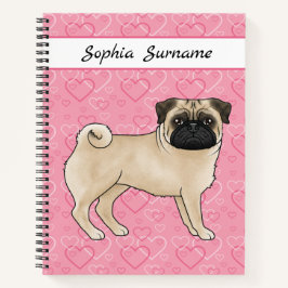 Jongveer Pugs Hond Cute Mops En Roze Harten Met Te Notitieboek