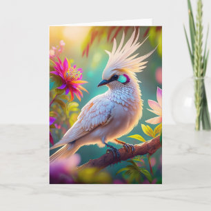 Jongvolwassen Kuifbloesem Veer Duif Fantasie Vogel Kaart