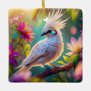 Jongvolwassen Kuifbloesem Veer Duif Fantasie Vogel Keramisch Ornament