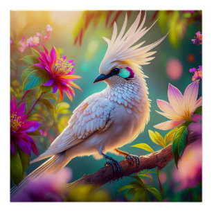 Jongvolwassen Kuifbloesem Veer Duif Fantasie Vogel Perfect Poster