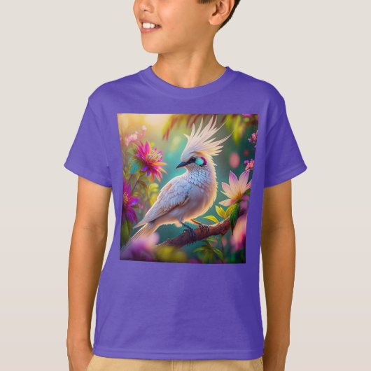 Jongvolwassen Kuifbloesem Veer Duif Fantasie Vogel T-shirt (Voorkant)