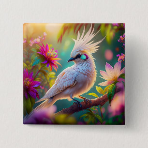 Jongvolwassen Kuifbloesem Veer Duif Fantasie Vogel Vierkante Button 5,1 Cm