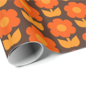 Jonnty Flowers Retro 70s Bloemmotief Sinaasappel Cadeaupapier (Rol Hoek)