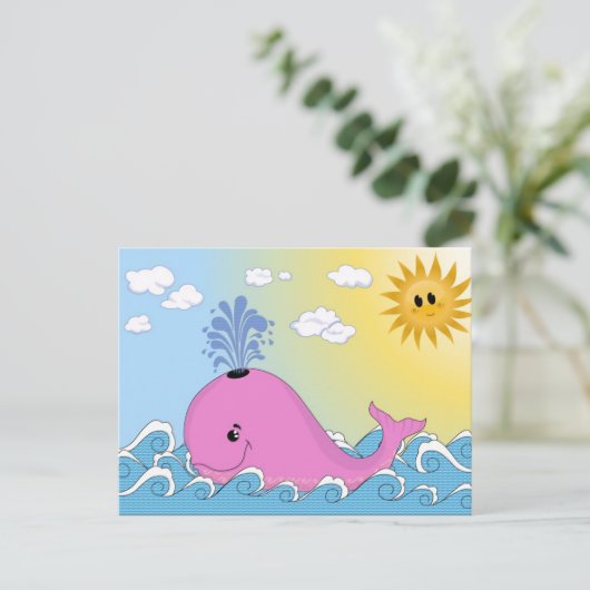 Jonny, de roze walvis briefkaart (Staand voorkant)