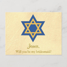 Joods Blauw en Goud Wil je mijn bruidsmeisje zijn Uitnodiging Briefkaart
