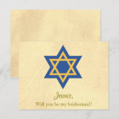 Joods Blauw en Goud Wil je mijn bruidsmeisje zijn Uitnodiging Briefkaart (Voorkant / Achterkant)