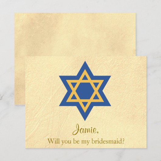 Joods Blauw en Goud Wil je mijn bruidsmeisje zijn Uitnodiging Briefkaart (Voorkant / Achterkant)