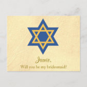Joods Blauw en Goud Wil je mijn bruidsmeisje zijn Uitnodiging Briefkaart (Voorkant)