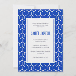 Joods blauw modern patroon Bar Mitswa Uitnodiging