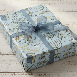 Joods Gelukkig Hanukka Menora & Olijftakken Cadeaupapier