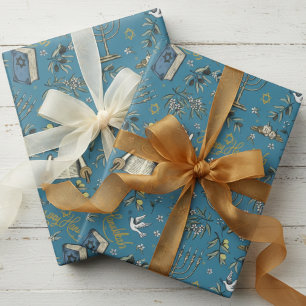 Joods Gelukkig Hanukka Menora & Olijftakken Cadeaupapier