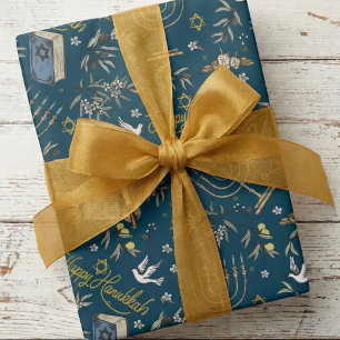 Joods Gelukkig Hanukka Menora & Olijftakken Cadeaupapier
