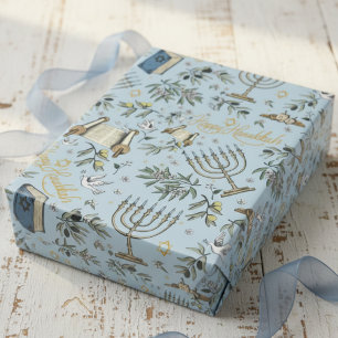 Joods gelukkig Hanukkah Menorah & Olijftakken Cadeaupapier