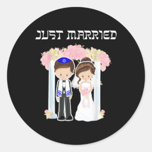 Joods huwelijk alleen gehuwd met Chuppah Bride Gro Ronde Sticker