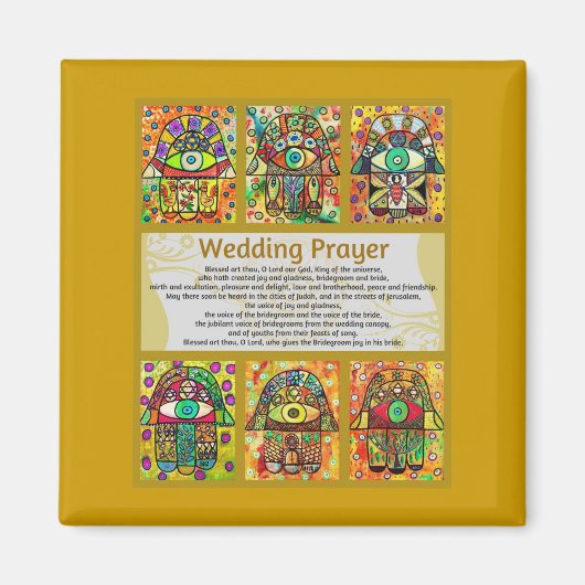 Joods Huwelijksgebed Gouden Hamsa Magneet (Voorkant)