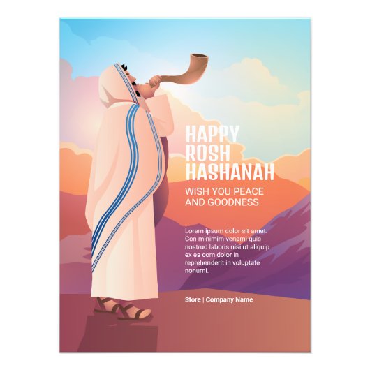 Joods Man Blowing the Shofar Ram's Horn Foto Afdruk (Voorkant)