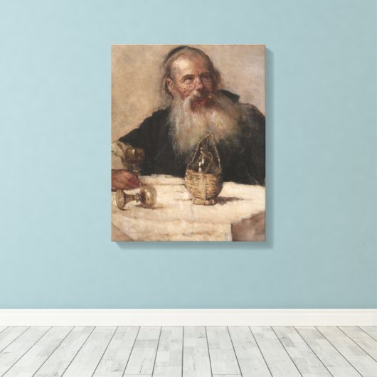 Joods Man Drink Wijn (door Olga Boznanska) Canvas Afdruk (Insitu (Houten vloer))