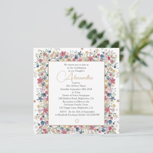 Joods Meisje Baby Naming Bloemen Religieus Kaart (Staand voorkant)