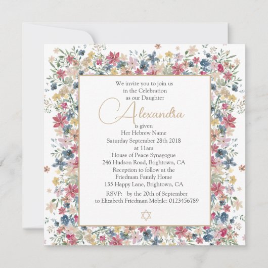 Joods Meisje Baby Naming Bloemen Religieus Kaart (Voorkant)