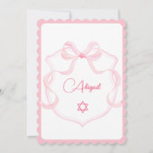 Joods Meisje Baby Naming Pink Elegant Bow Kaart (Achterkant)
