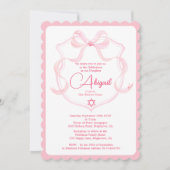 Joods Meisje Baby Naming Pink Elegant Bow Kaart (Voorkant)