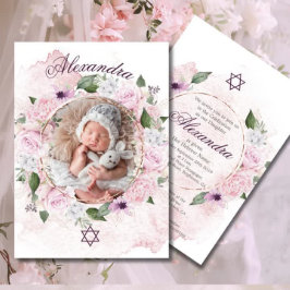 Joods Meisje Baby Naming Pink Roses Foto Kaart