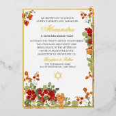 Joods Meisje Baby Naming Red Modern Floral Folie Uitnodiging (Voorkant)