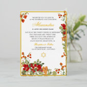 Joods Meisje Baby Naming Red Modern Floral Folie Uitnodiging (Staand Voorkant)