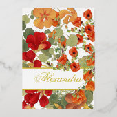 Joods Meisje Baby Naming Red Modern Floral Folie Uitnodiging (Achterkant)