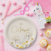 Joods Meisje Baby Naming Waterverf Veldbloemen Papieren Bordje (Feest)