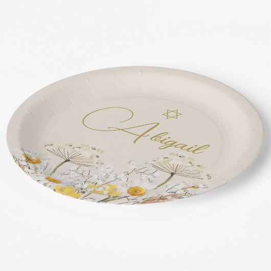 Joods Meisje Baby Naming Waterverf Veldbloemen Papieren Bordje (Gekanteld)