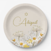 Joods Meisje Baby Naming Waterverf Veldbloemen Papieren Bordje (Voorkant)