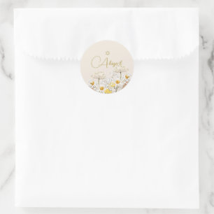 Joods Meisje Baby Naming Waterverf Veldbloemen Ronde Sticker