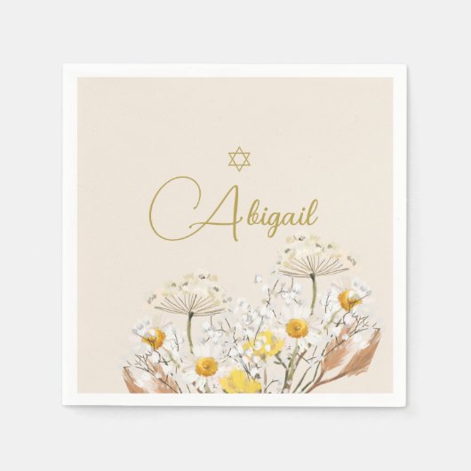 Joods Meisje Baby Naming Waterverf Veldbloemen Servet (Voorkant)