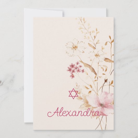 Joods Meisje Baby Naming Wildflower Star of David Kaart (Achterkant)
