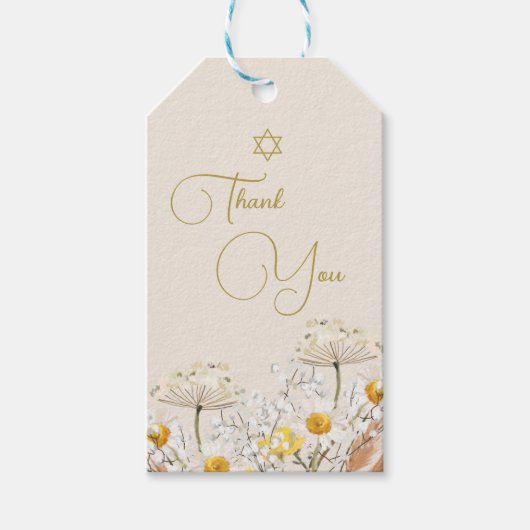 Joods Meisje Baby Naming Wildflowers Dank je Cadeaulabel (Voorkant)