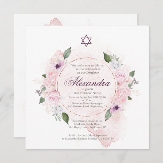 Joods meisje dat roze rozen de ster van David Squa Kaart (Voorkant / Achterkant)