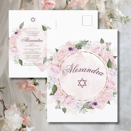 Joods Meisje Roze Rozen David Uitnodiging