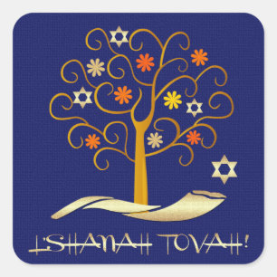 Joods nieuwjaar   Rosh Hashanah Vierkante Sticker